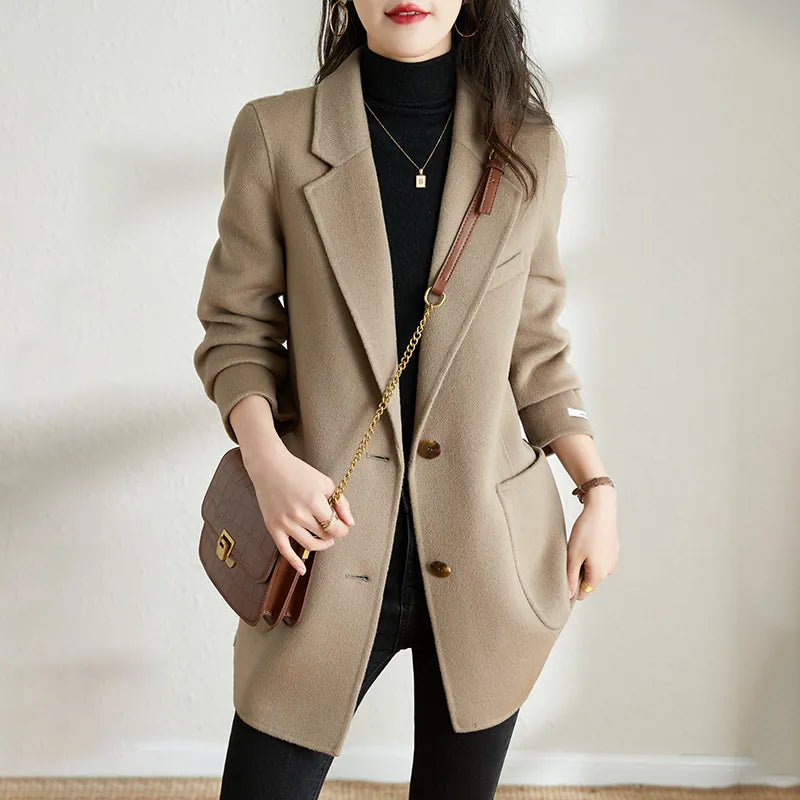 Korean Fashion Autumn and Winter Elegant Temperament Fashion Slim Chic Formal Office Double-sided Cashmere Tweed Female Jacket