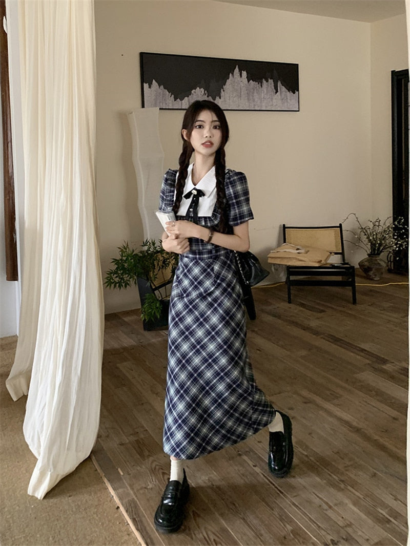 Genevieve Dark Academia Plaid Dress