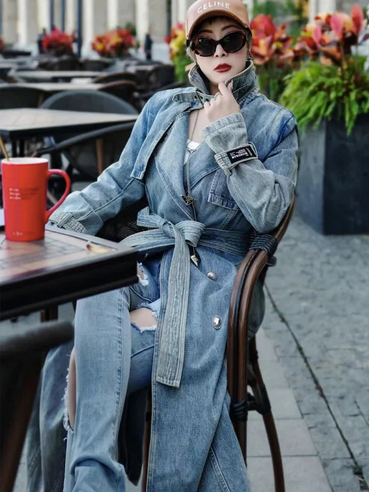 Autumn And Spring Denim Long Coat Woman Luxury Women's Coats Women's Coats Jackets Trench Coat Female Traf Women's Trench Coat