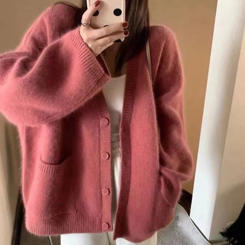 Autumn Winter Cardigan Women Oversize Knitted Sweater Lady Korean Style Single Breasted Jumper Female Casual Loose Knitwear Coat