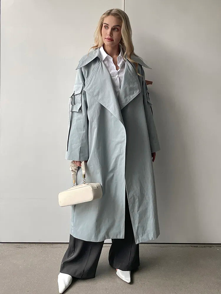 2023 Spring Autumn New Designer Korea Women's windbreaker Maxi Long Trench Coat Cotton Outerwear