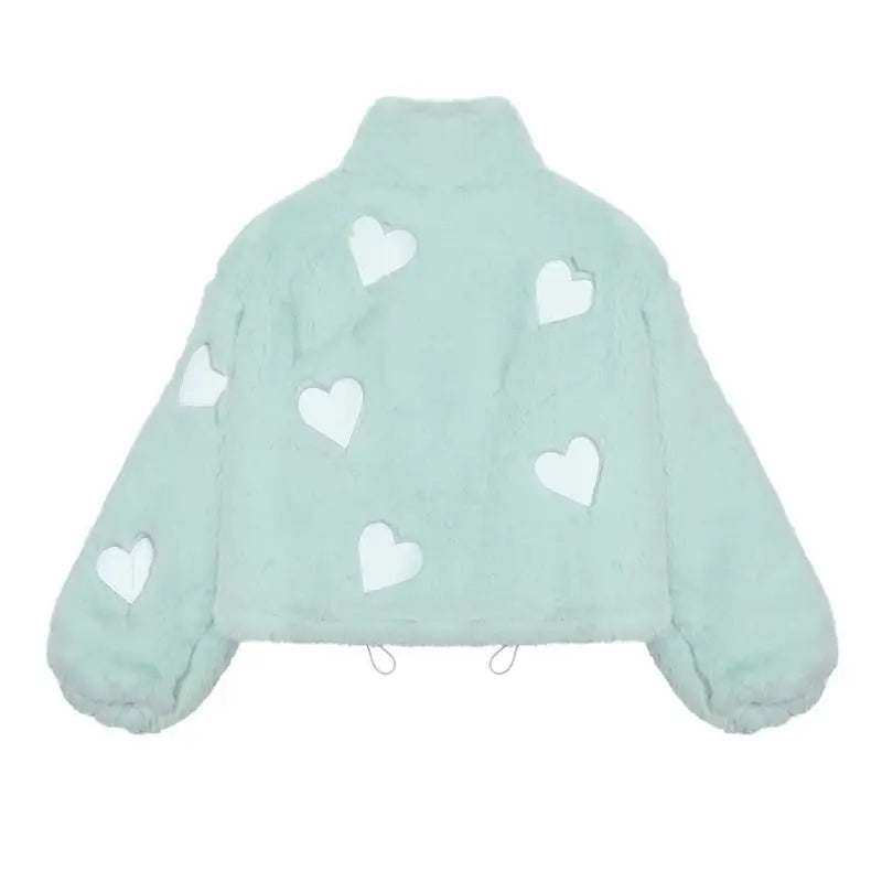 Reflective Butterfly Heart Plush Jacket American Fashion Warm Fur Coat for Women Y2k Hot Girl Hip Hop High Street Jacket