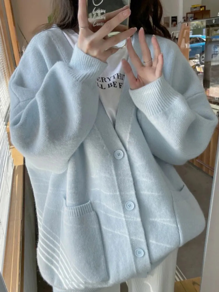 Autumn Winter Cardigan Women Oversize Knitted Sweater Lady Korean Style Single Breasted Jumper Female Casual Loose Knitwear Coat