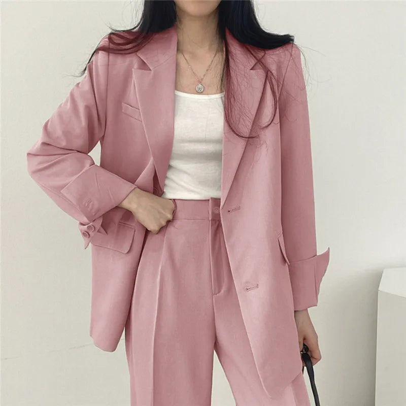 warmmeta Fall Fashion Long Sleeve Blazer Mujer Pant Sets Blazers Women 2024 Casual Womens 2 Piece Outfit Set Suits Outwear