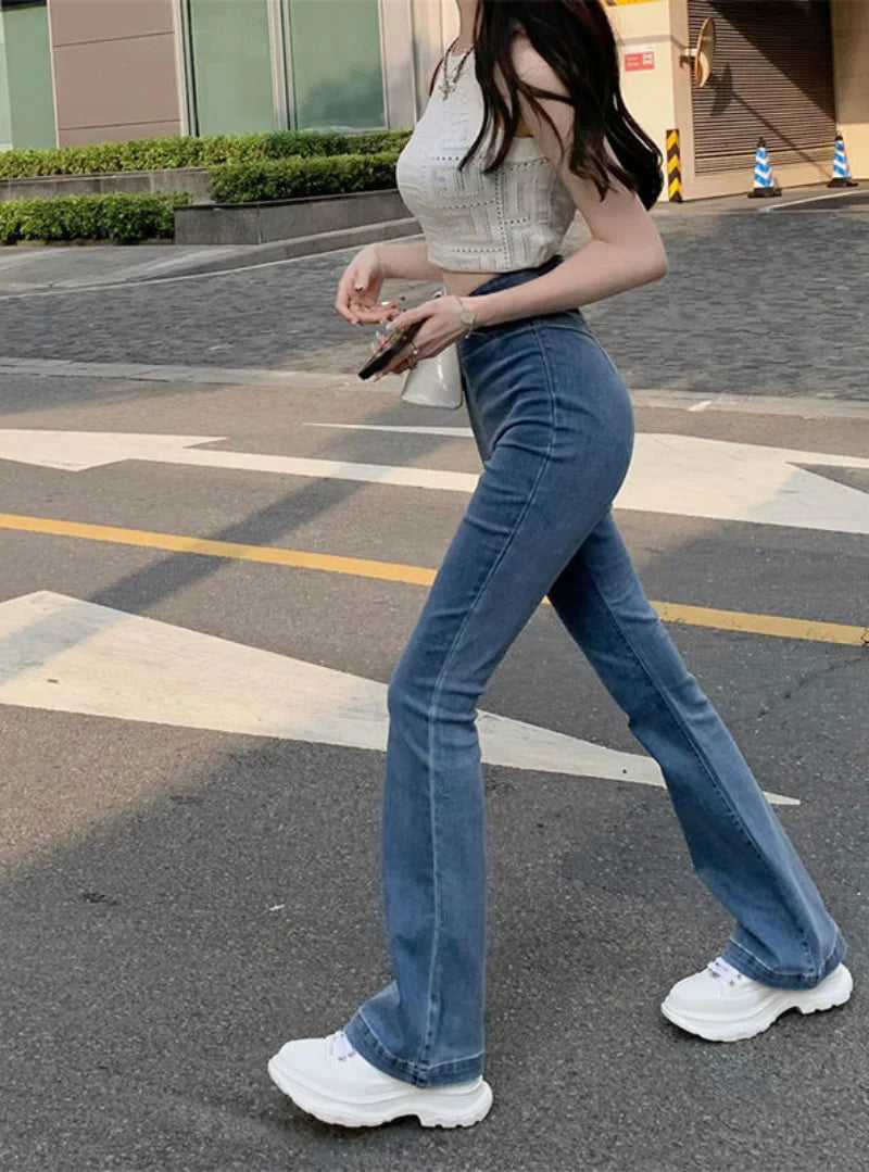 Women's Jeans Bell Bottom Trousers Slim Fit Pants for Women Skinny Flared High Waist Shot Blue Flare Harajuku Fashion Retro Emo