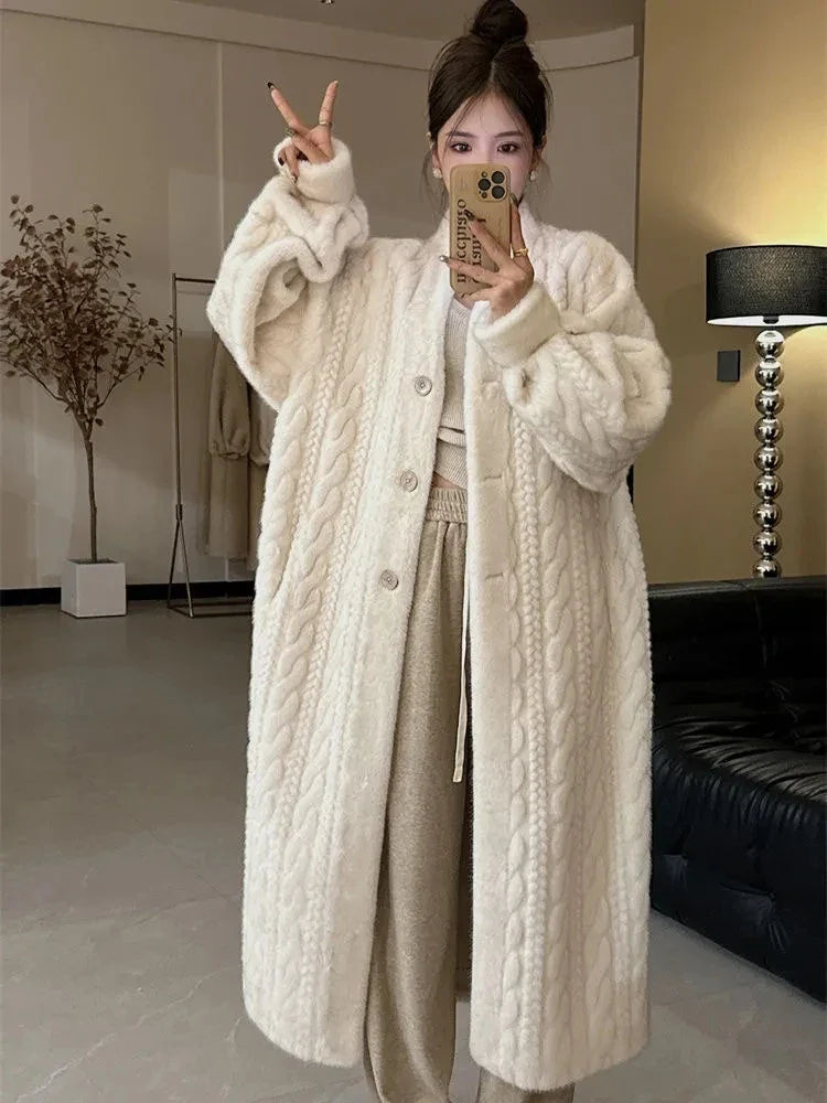 Thickened Faux Fur Coat Female Winter 2023 New Mink Fur Add Fur One Single-breasted Long-Sleeved Warm Mink Coats