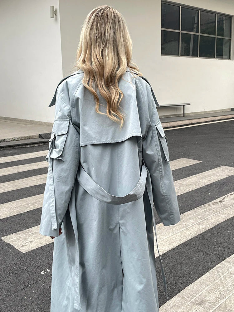 2023 Spring Autumn New Designer Korea Women's windbreaker Maxi Long Trench Coat Cotton Outerwear