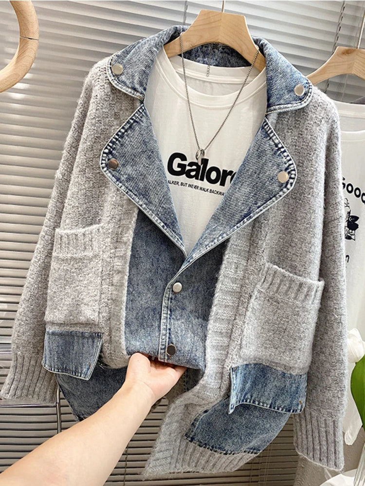 Jackets Autumn Winter New Loose and Lazy Style Thickened Sweater Cardigan Top Fashion Personalized Combination Denim Coat Women