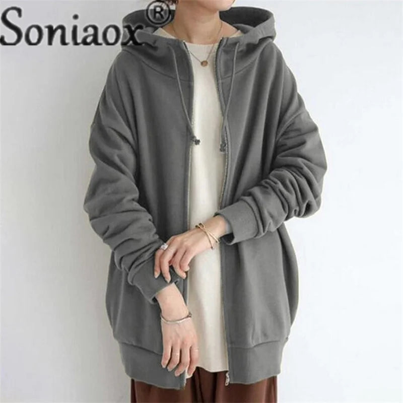 Autumn Winter Warm Hooded Sweatshirt Women's Long Sleeve Zipper Cardigan Hoodie Female Pocket Outerwear Casual Trend Streetwear