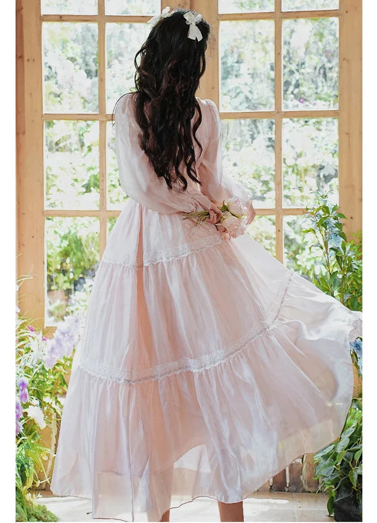 Rosepetal River Fairycore Princess Dress with Choker Necklace