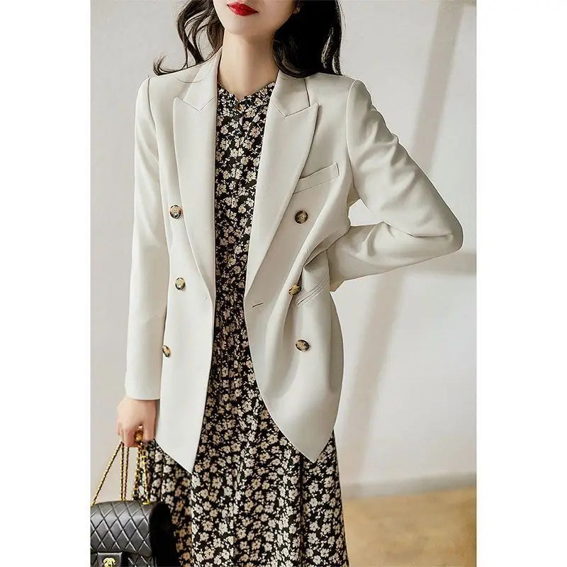 Women's Trench Solid Color Long Suit Jacket 2024 Spring Office Lady New Fashion French Double-breasted Button Suits Jackets