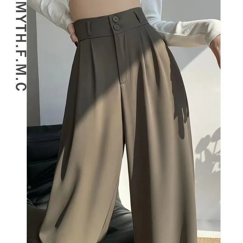 Women’s Wide Leg Pants Women Korean Style High Waist Black Trouser Office Ladies Fashion Loose Grey Suit Trousers Streetwear