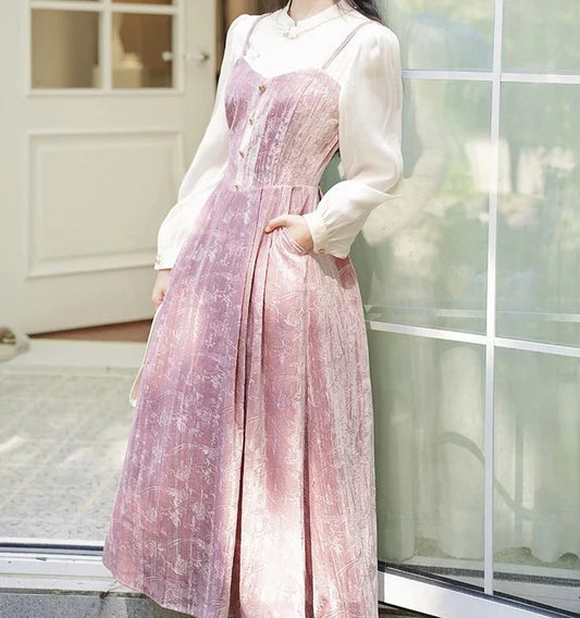 PinkMoon Glimmer Velvet Mauve Pink One Piece Long Sleeve Dress