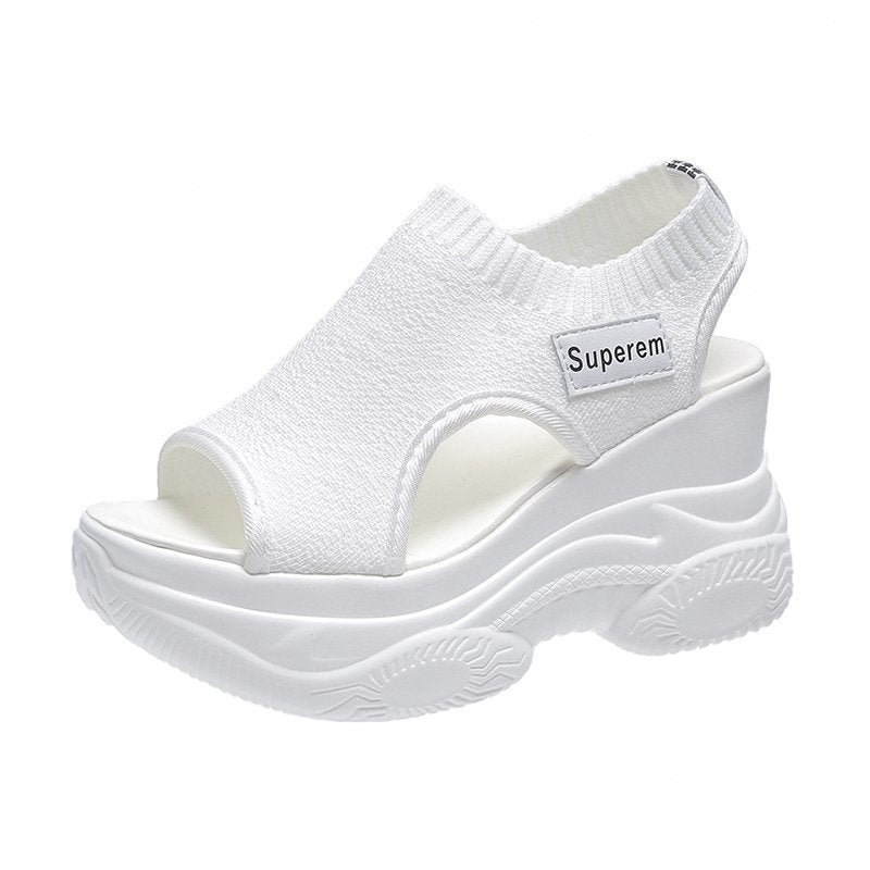 Women's Sandals 2022 Summer Wedge Heel Elastic Cloth Cover Foot Ladies Sandals Thick-soled Fashion Trifle Elevation Casual Shoes