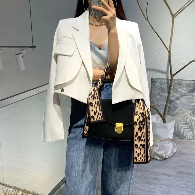 Lucyever 2023 Spring Fashion Women's Blazer Korean Style Office Cropped Blazers Women All-Match Street Long Sleeve Suit Jacket