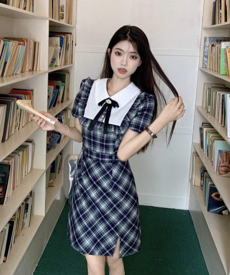 Genevieve Dark Academia Plaid Dress