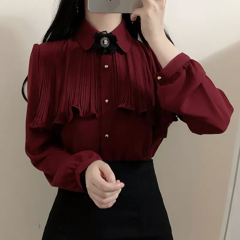 Korea Chic Tops Blusas Japan Style Elegant Hot Cute Preppy Girls Work Button White Shirts Retro Flhjlwoc Fashion Women Blouses