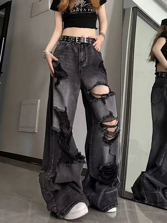 warmmeta-Niche Design Jeans, High Street Heavy Industry Wide Leg Pants, High-end Floor Length Pants, Trendy Brand Women's Jeans