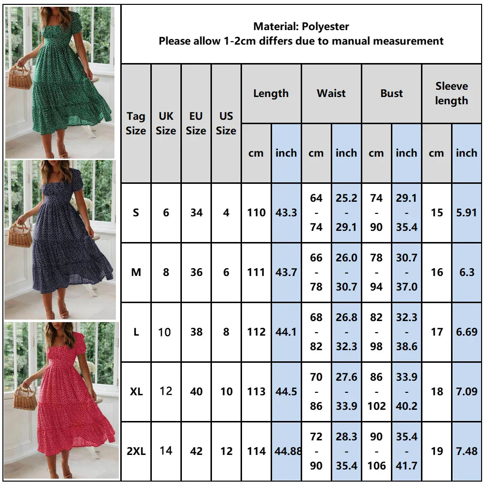 WARMMETA Floral Dress for Women Clothing 2024 Summer Vacation Casual Short Sleeve Slim Fit Long Dress Female Sexy Bohemian Dress