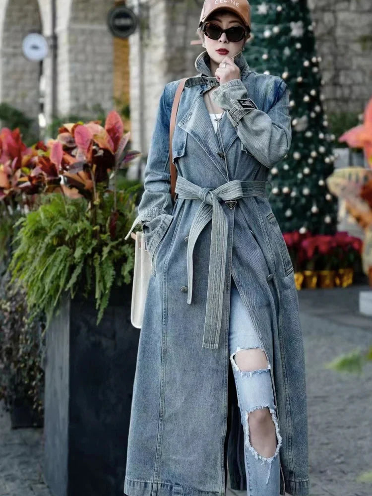 Autumn And Spring Denim Long Coat Woman Luxury Women's Coats Women's Coats Jackets Trench Coat Female Traf Women's Trench Coat