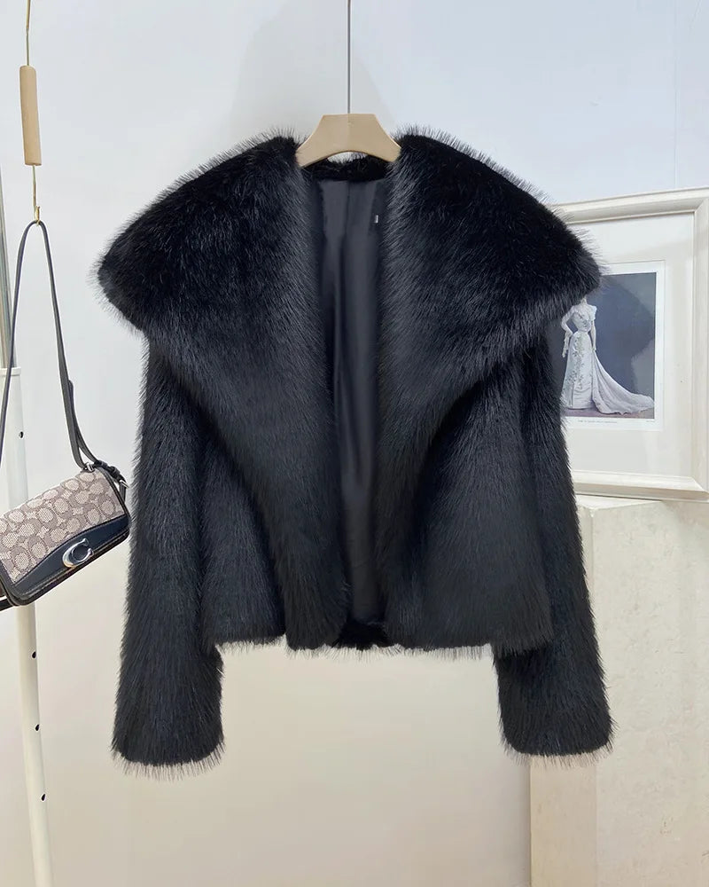 2023 New Women Winter Warm Faux Fur Coat Big Collar Women Velvet Coat Casaco Feminino