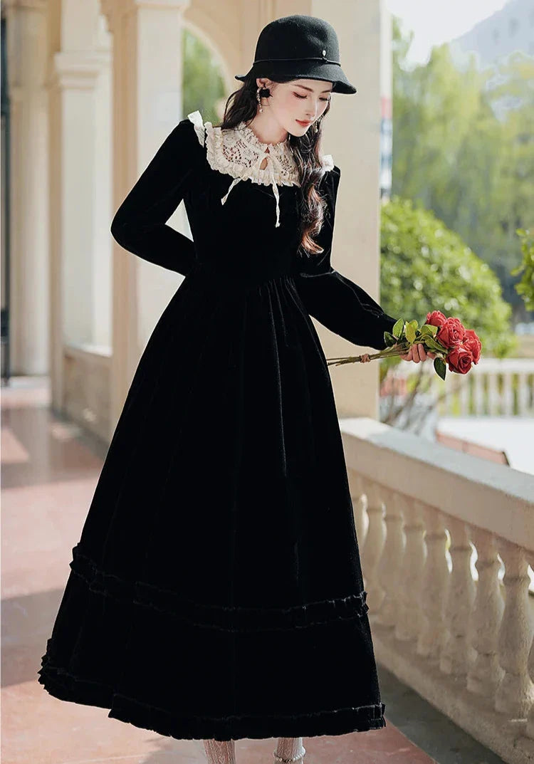 Koko Darkray Black Velvet Victorian-Style Dark Romantic Dress