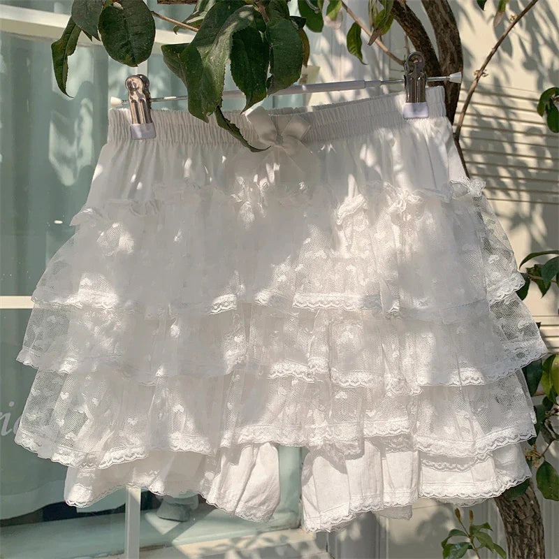 Snow Petal Ruffled Tulle Lace Bloomer Lolita Shorts