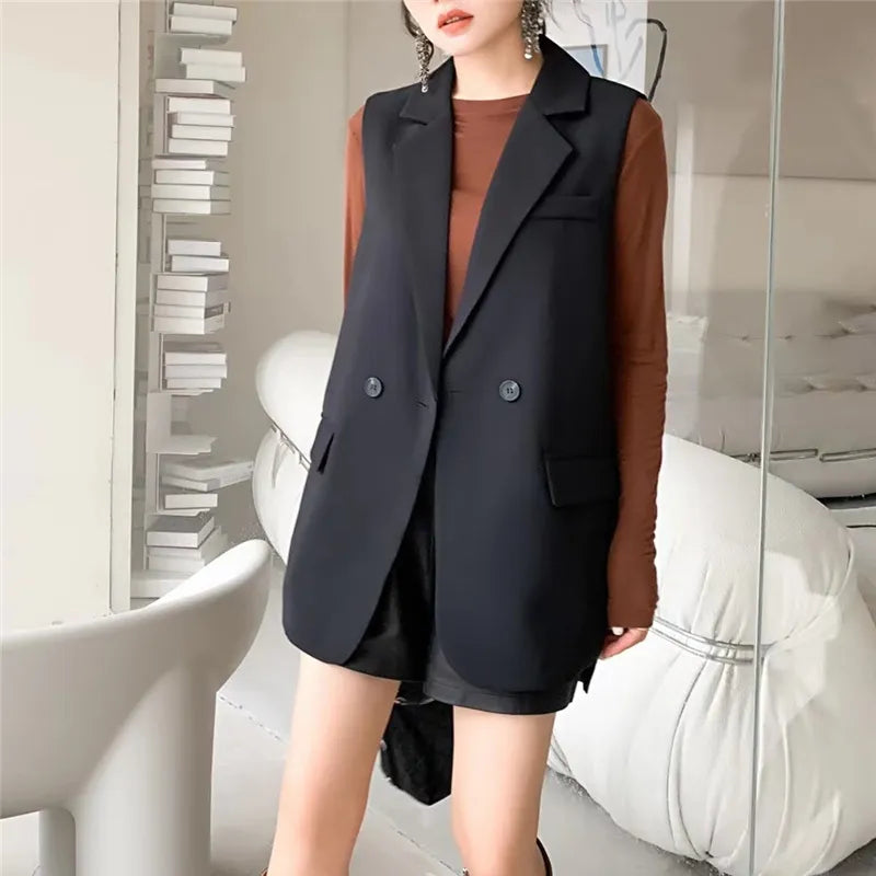 Fashion Trends Loose 2023 New Two Buckle Horse Clip Female Spring and Autumn Outside the Suit Vest Jacket Design Sense Niche