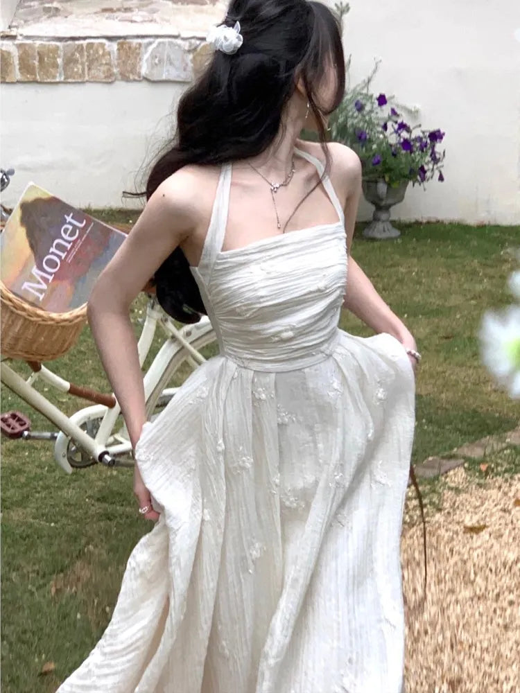 Summer 2023 Fashion Retro Evening Party Midi Dress Women Elegant Princess Embroider Vestidos Female Korean Design Slim Clothes