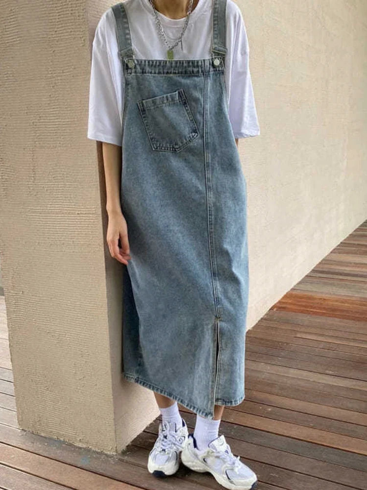 Spring Summer Denim Overall Dress Women Sleeveless Jeans Dresses Fashion Female Solid Slip Casual Loose Spaghetti Strap Dresses