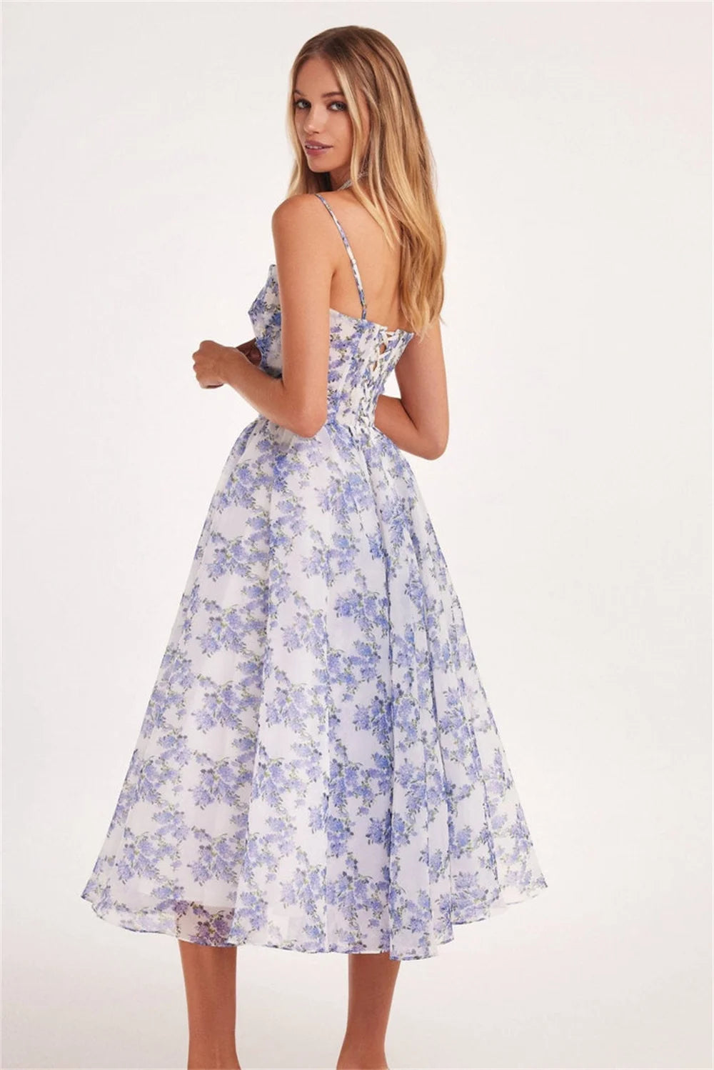 Gorgeous Prom Dress  Boho Blue Knee Lenght Prom Dress Spaghetti Strap A-line  Sweet Flowers And Plants Evening Dress 2024