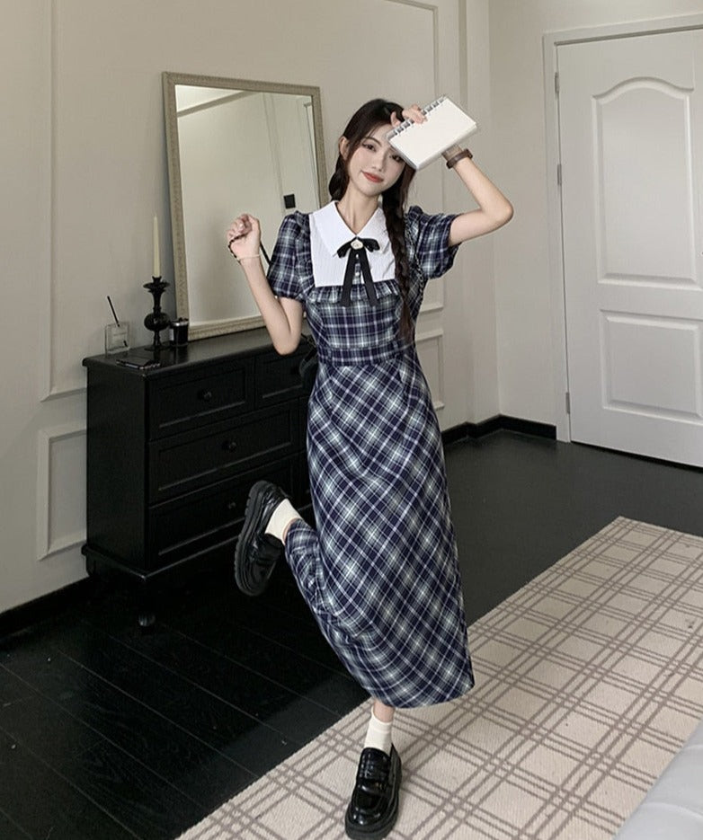 Genevieve Dark Academia Plaid Dress