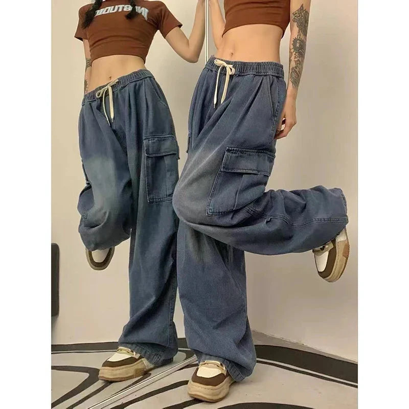 Fairy Grunge Alt Clothes Vintage Streetwear Korean Y2K Baggy Cargo Jeans High Waist Straight Wide Leg Pants Denim Trousers