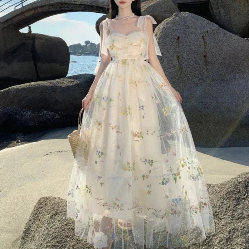 Petal Sea Embroidered Mesh Tulle Maxi Fairy Dress