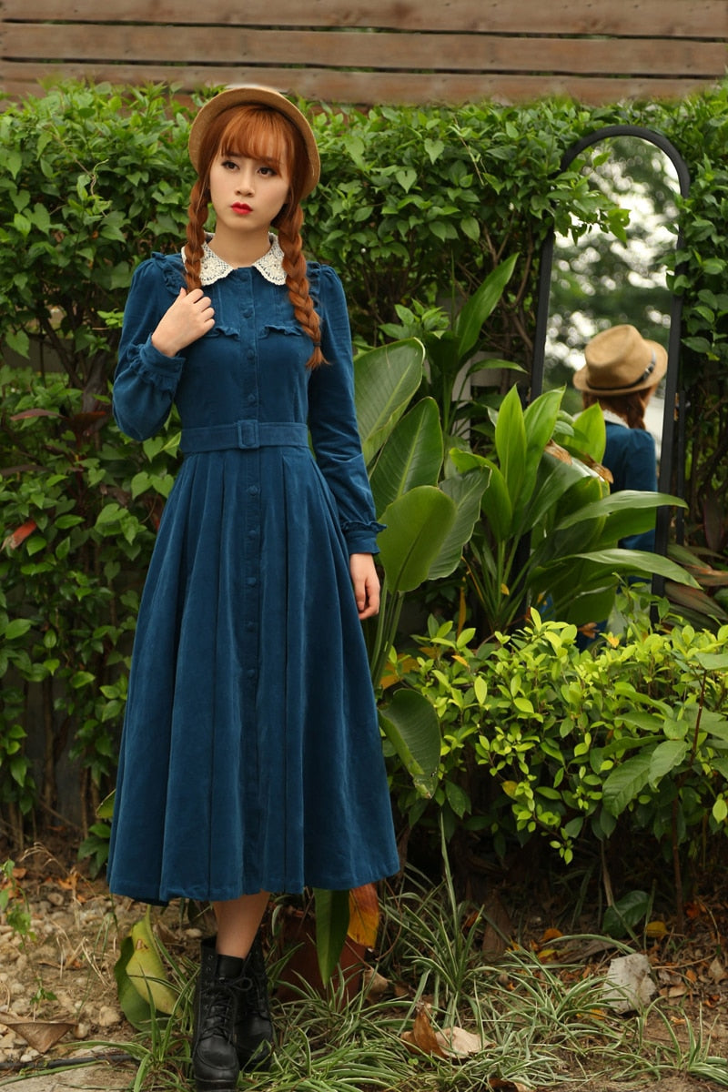 Morena Blues Cottage Witch Corduroy Dress