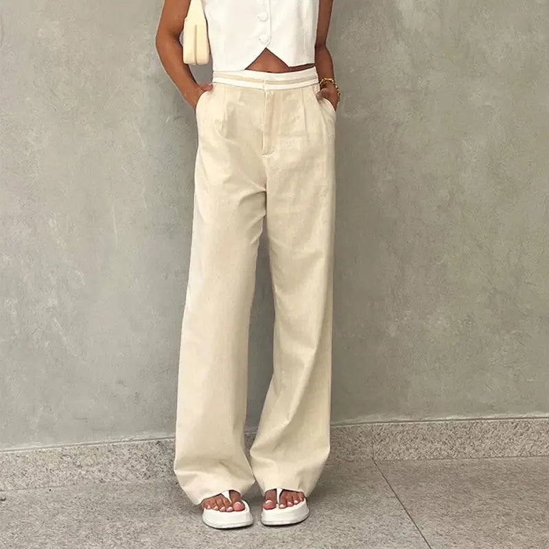 PICSGIRL  -  White Fashion 2 Piece Set for Women V-neck Sleeveless Vest And Wide Elastic Waist Pants Suit Summer Elagant Commute Outfits