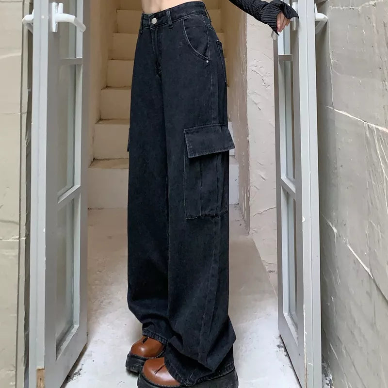 Korean Fashion Baggy Pants Women 2022 Summer Vintage High Waist Jeans Casual Straight Wide Leg Denim Trousers Lady Outdoor Slim