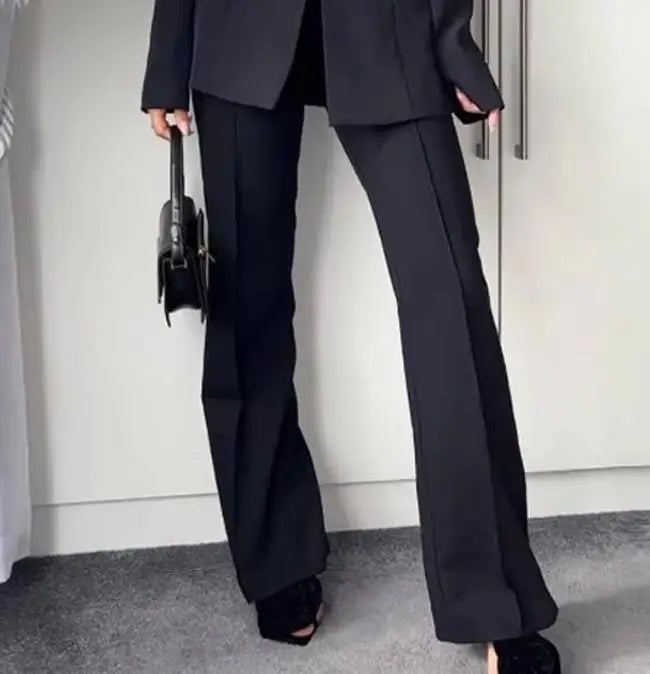 warmmeta Two Piece Sets for Women Autumn New Fashion Street One Shoulder Irregular Blazer Suit and Commuting Straight Long Pants Set