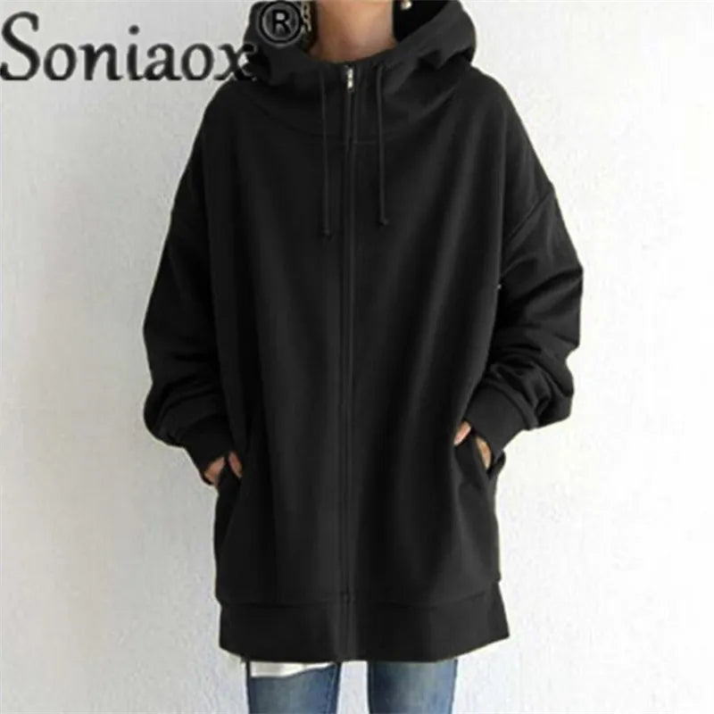 Autumn Winter Warm Hooded Sweatshirt Women's Long Sleeve Zipper Cardigan Hoodie Female Pocket Outerwear Casual Trend Streetwear