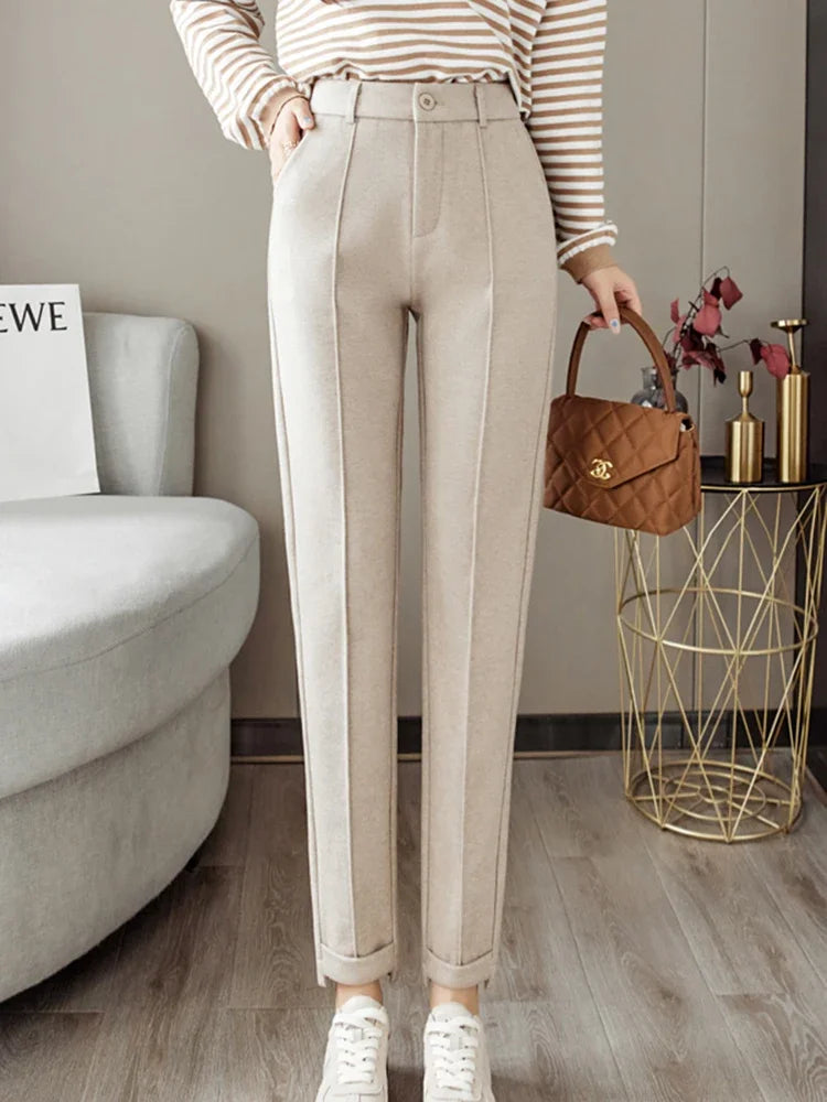 Woolen Pants Women's Harem Pencil Pants 2023 Autumn Winter High Waist Casual Suit Pants Office Lady Women Trousers Hot Sale