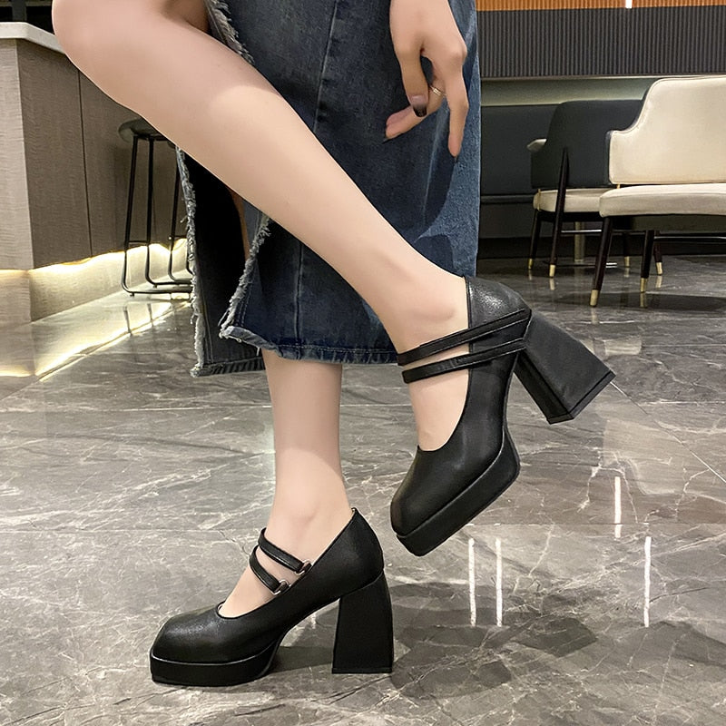 Ladies High Heels Elegant Bow Square Toe Black Fashion Women's Pumps Thick Heel Wedding Party Pearl Lace Wedding Shoes for Women