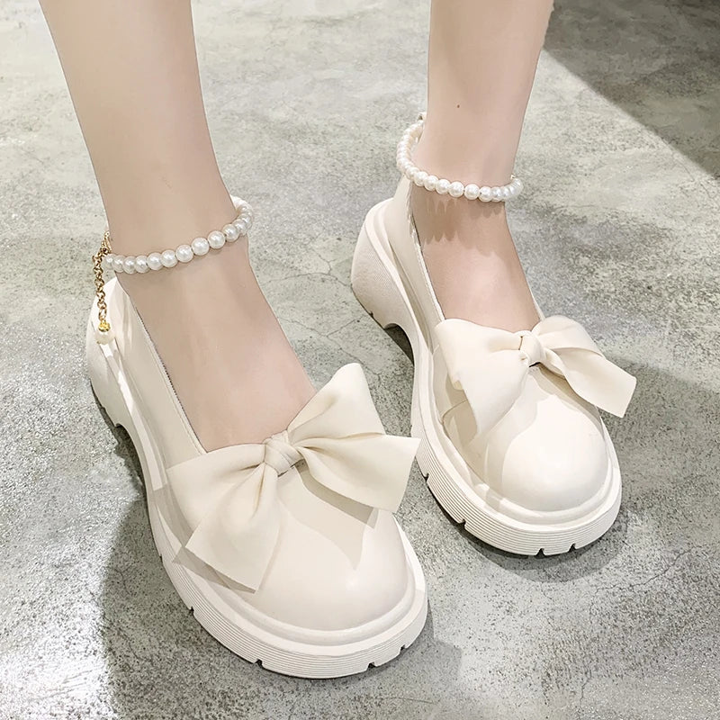 Women Thick Platform Mary Janes Lolita Shoes Party Pumps Summer 2022 New Sandals Bow Chain Mujer Shoes Fashion Oxford Zapatos