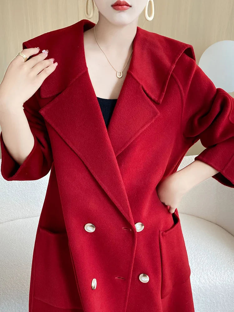 High-End Beautiful Women's Coat Autumn and Winter Long 100%Pure Wool Dovetail Collar Trendy Coat Fashionable All-Match Loose Top