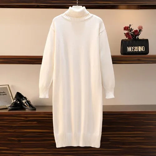 Knitted dress autumn and winter women's loose long sweater pullover turtleneck solid casual female