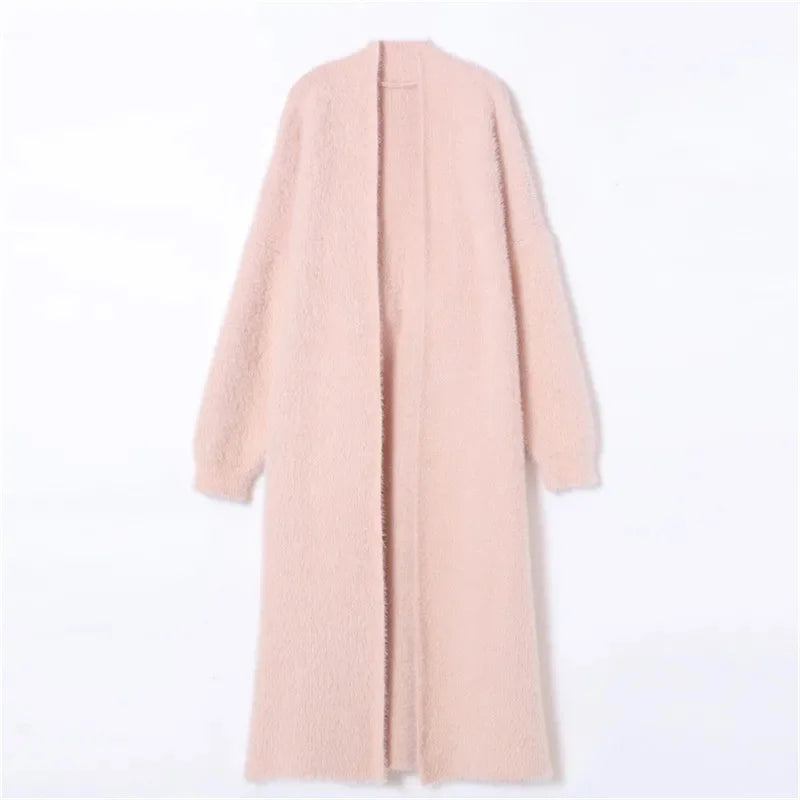 Autumn/Winter Lazy Style Loose Knee Length Thickened Pure Imitation Mink Fleece Knitted Sweater Cardigan Coat Women's Coat