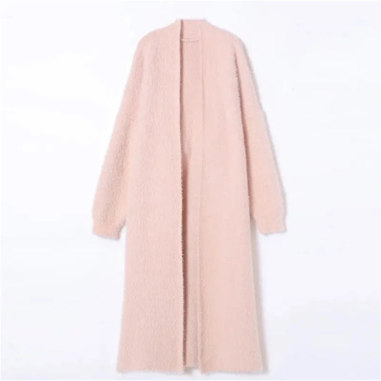 Autumn/Winter Lazy Style Loose Knee Length Thickened Pure Imitation Mink Fleece Knitted Sweater Cardigan Coat Women's Coat