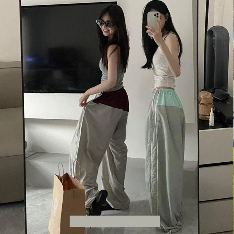 Harajuku Parachute Cargo Pants Women Kpop Oversized Korean Y2k Streetwear Patchwork Trousers Jogging Sweatpants Hippie