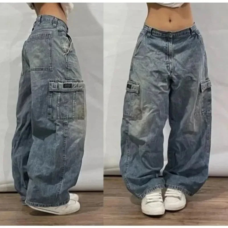 warmmeta 2024 New American hip-hop Vintage baggy jeans women's Harajuku high waist Y2K wide-leg pants Gothic wide pants Streetwear pants