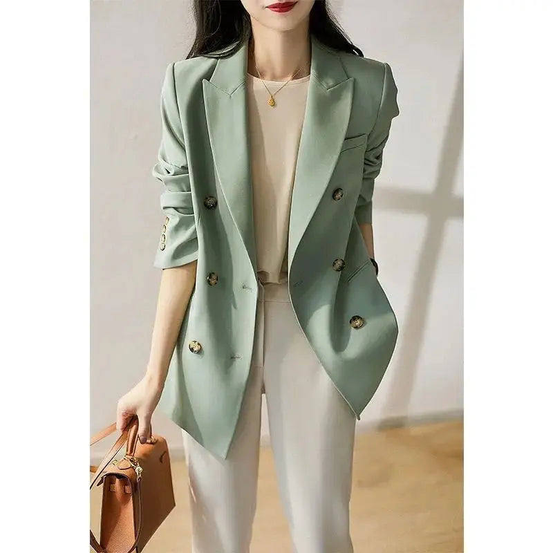 Women's Trench Solid Color Long Suit Jacket 2024 Spring Office Lady New Fashion French Double-breasted Button Suits Jackets