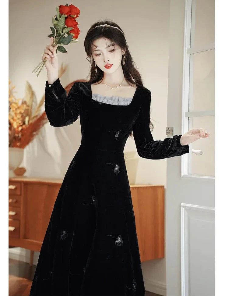 Nocturnal Flower Dark Aesthetic Velvet Dress